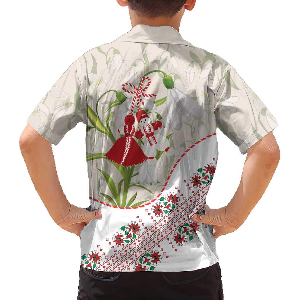 Baba Marta Bulgaria Family Matching Off Shoulder Short Dress and Hawaiian Shirt Martenitsa Snowdrop Shevitsa Folk Pattern