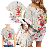Baba Marta Bulgaria Family Matching Off Shoulder Short Dress and Hawaiian Shirt Martenitsa Snowdrop Shevitsa Folk Pattern