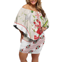 Baba Marta Bulgaria Family Matching Off Shoulder Short Dress and Hawaiian Shirt Martenitsa Snowdrop Shevitsa Folk Pattern