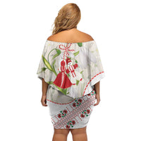 Baba Marta Bulgaria Family Matching Off Shoulder Short Dress and Hawaiian Shirt Martenitsa Snowdrop Shevitsa Folk Pattern