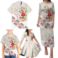 Baba Marta Bulgaria Family Matching Puletasi and Hawaiian Shirt Martenitsa Snowdrop Shevitsa Folk Pattern