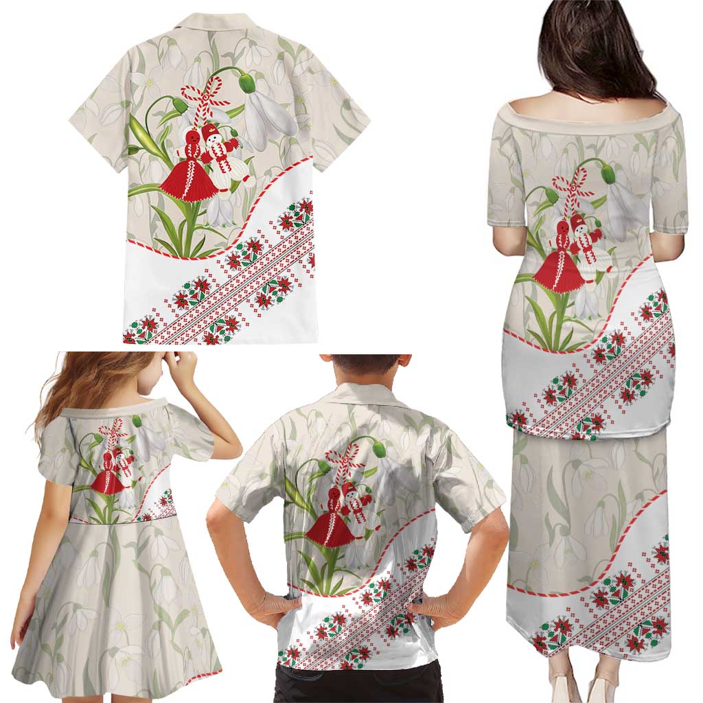 Baba Marta Bulgaria Family Matching Puletasi and Hawaiian Shirt Martenitsa Snowdrop Shevitsa Folk Pattern