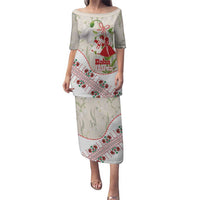 Baba Marta Bulgaria Family Matching Puletasi and Hawaiian Shirt Martenitsa Snowdrop Shevitsa Folk Pattern