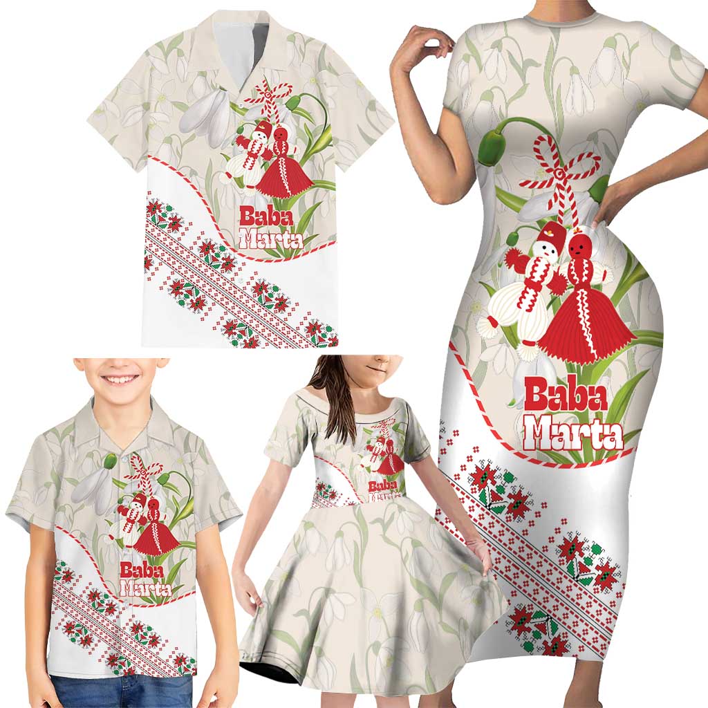 Baba Marta Bulgaria Family Matching Short Sleeve Bodycon Dress and Hawaiian Shirt Martenitsa Snowdrop Shevitsa Folk Pattern