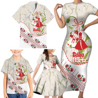 Baba Marta Bulgaria Family Matching Short Sleeve Bodycon Dress and Hawaiian Shirt Martenitsa Snowdrop Shevitsa Folk Pattern