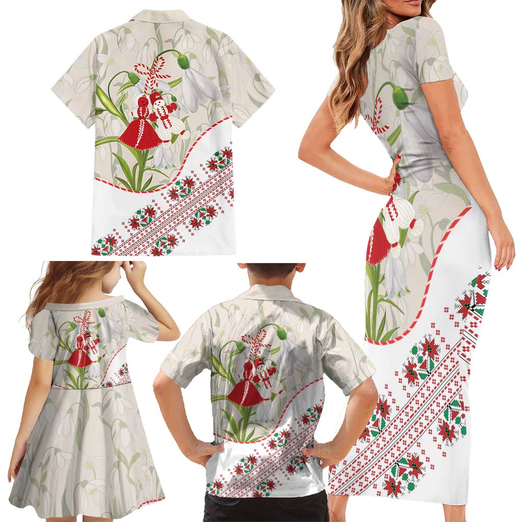 Baba Marta Bulgaria Family Matching Short Sleeve Bodycon Dress and Hawaiian Shirt Martenitsa Snowdrop Shevitsa Folk Pattern