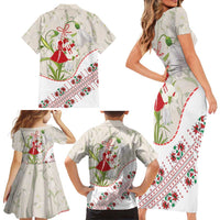 Baba Marta Bulgaria Family Matching Short Sleeve Bodycon Dress and Hawaiian Shirt Martenitsa Snowdrop Shevitsa Folk Pattern