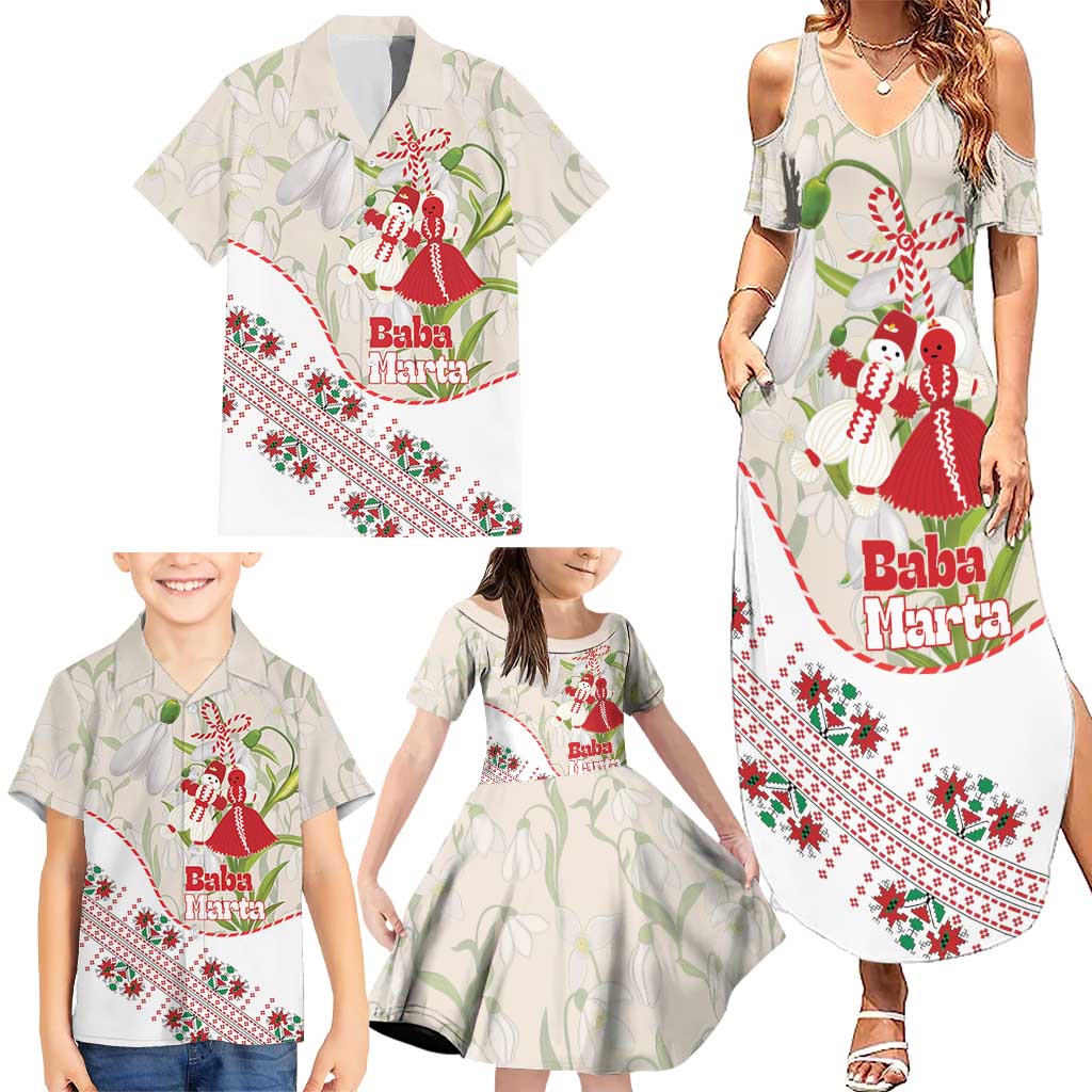 Baba Marta Bulgaria Family Matching Summer Maxi Dress and Hawaiian Shirt Martenitsa Snowdrop Shevitsa Folk Pattern