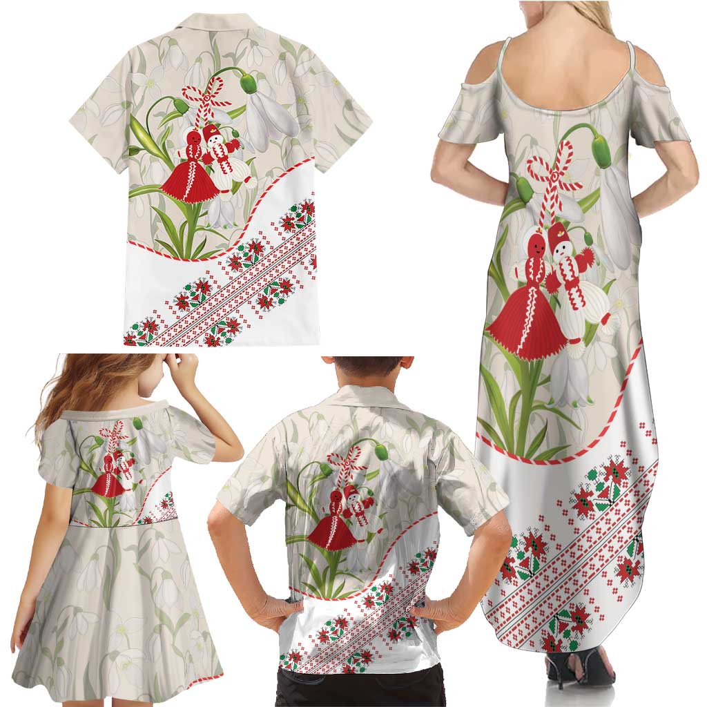 Baba Marta Bulgaria Family Matching Summer Maxi Dress and Hawaiian Shirt Martenitsa Snowdrop Shevitsa Folk Pattern