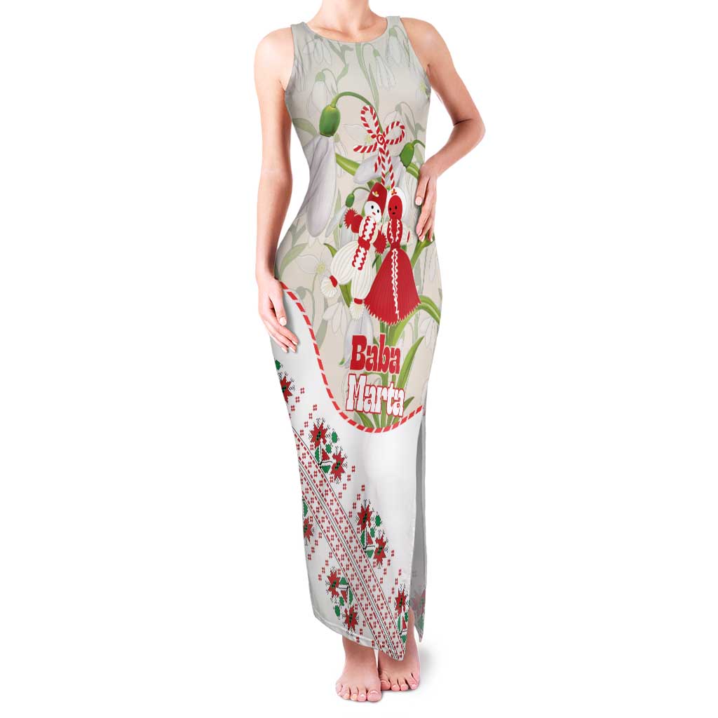 Baba Marta Bulgaria Family Matching Tank Maxi Dress and Hawaiian Shirt Martenitsa Snowdrop Shevitsa Folk Pattern