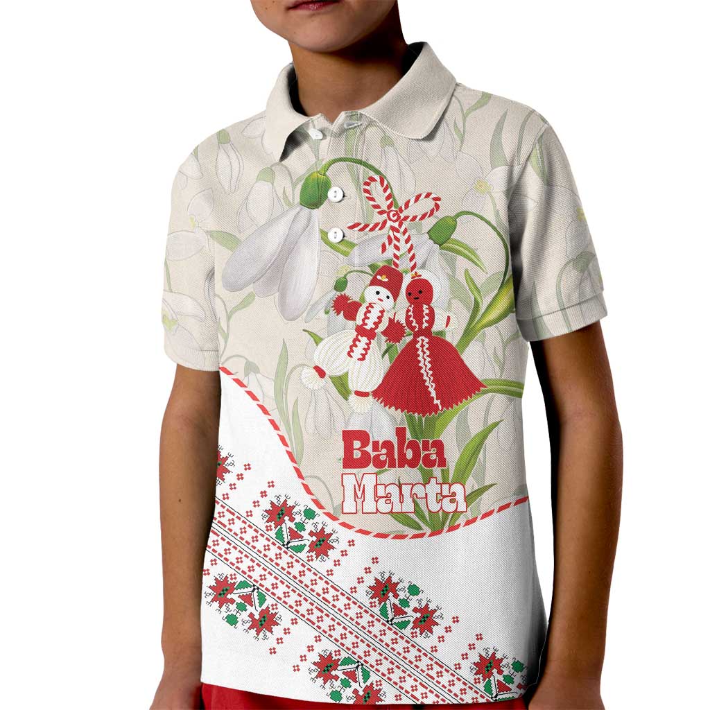 Baba Marta Bulgaria Kid Polo Shirt Martenitsa Snowdrop Shevitsa Folk Pattern