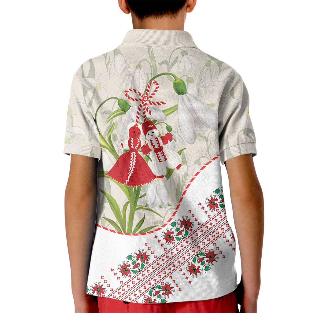 Baba Marta Bulgaria Kid Polo Shirt Martenitsa Snowdrop Shevitsa Folk Pattern