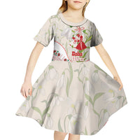 Baba Marta Bulgaria Kid Short Sleeve Dress Martenitsa Snowdrop Shevitsa Folk Pattern