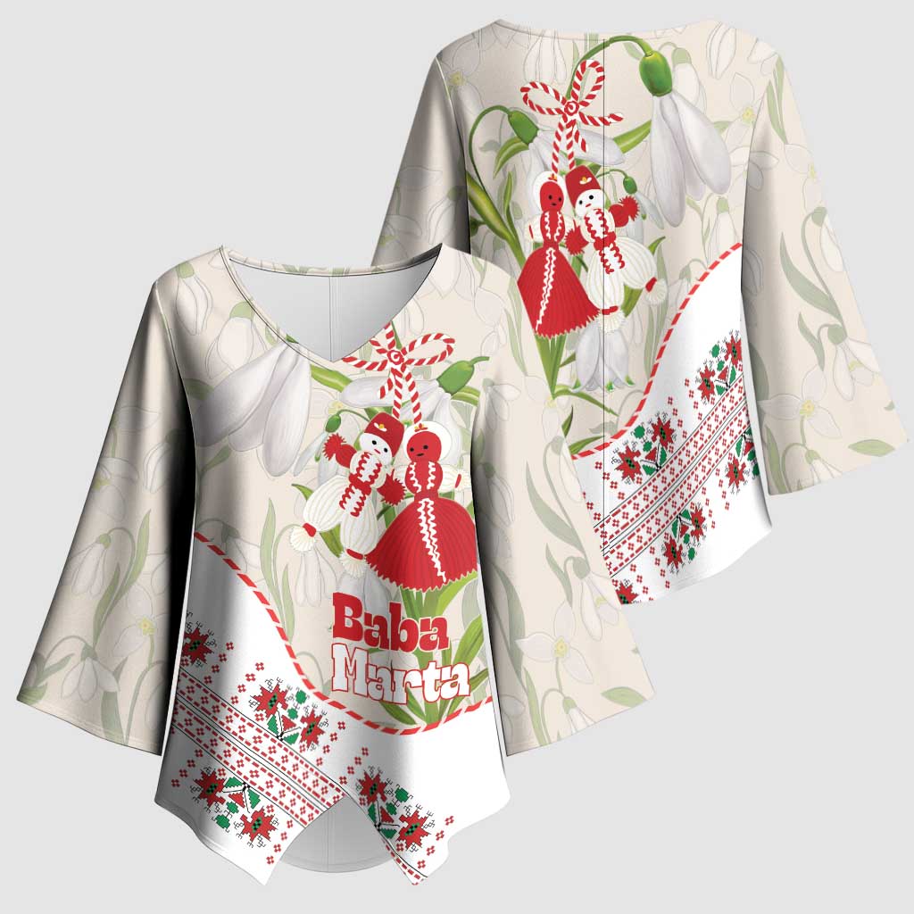 Baba Marta Bulgaria Kimono Sleeve Blouse Martenitsa Snowdrop Shevitsa Folk Pattern