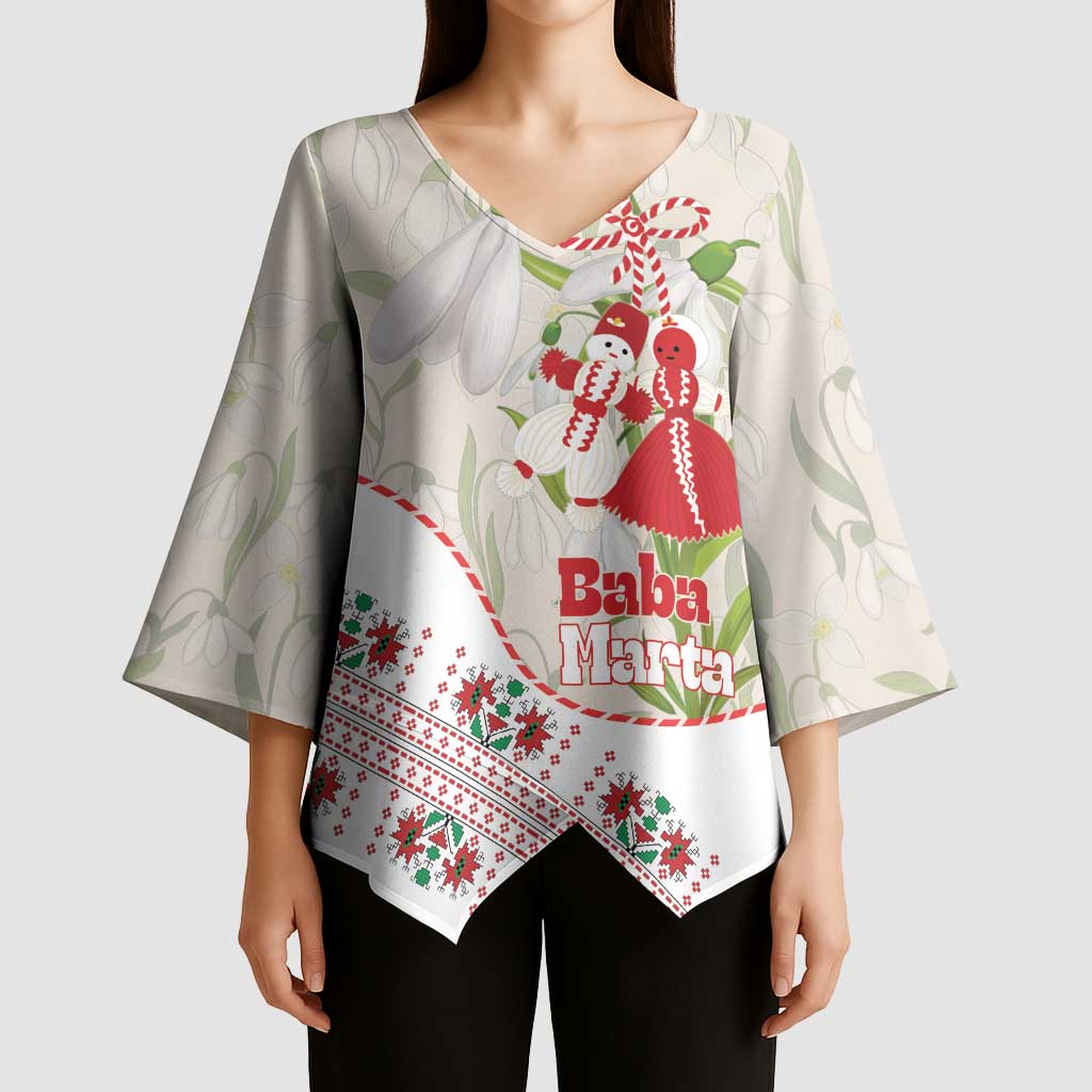 Baba Marta Bulgaria Kimono Sleeve Blouse Martenitsa Snowdrop Shevitsa Folk Pattern