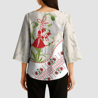 Baba Marta Bulgaria Kimono Sleeve Blouse Martenitsa Snowdrop Shevitsa Folk Pattern