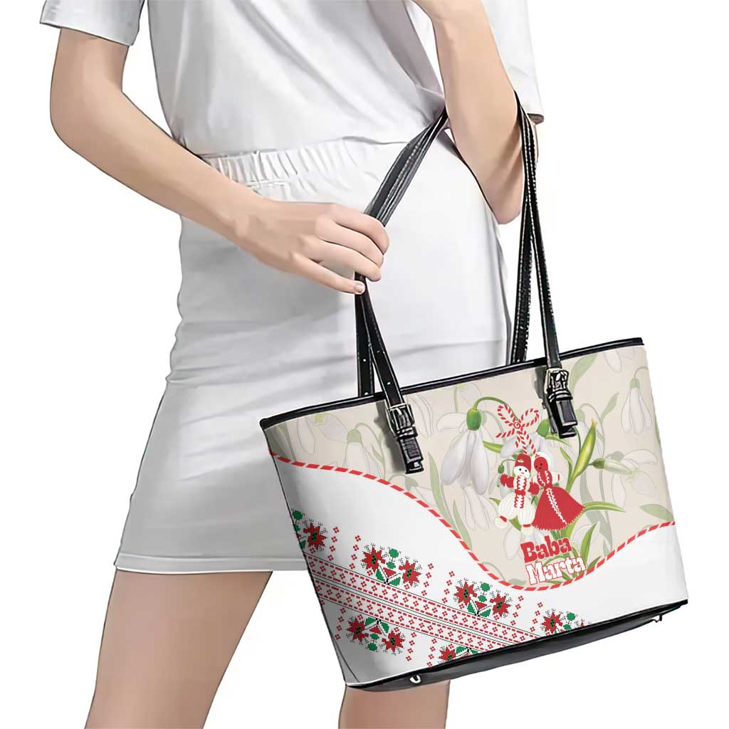 Baba Marta Bulgaria Leather Tote Bag Martenitsa Snowdrop Shevitsa Folk Pattern