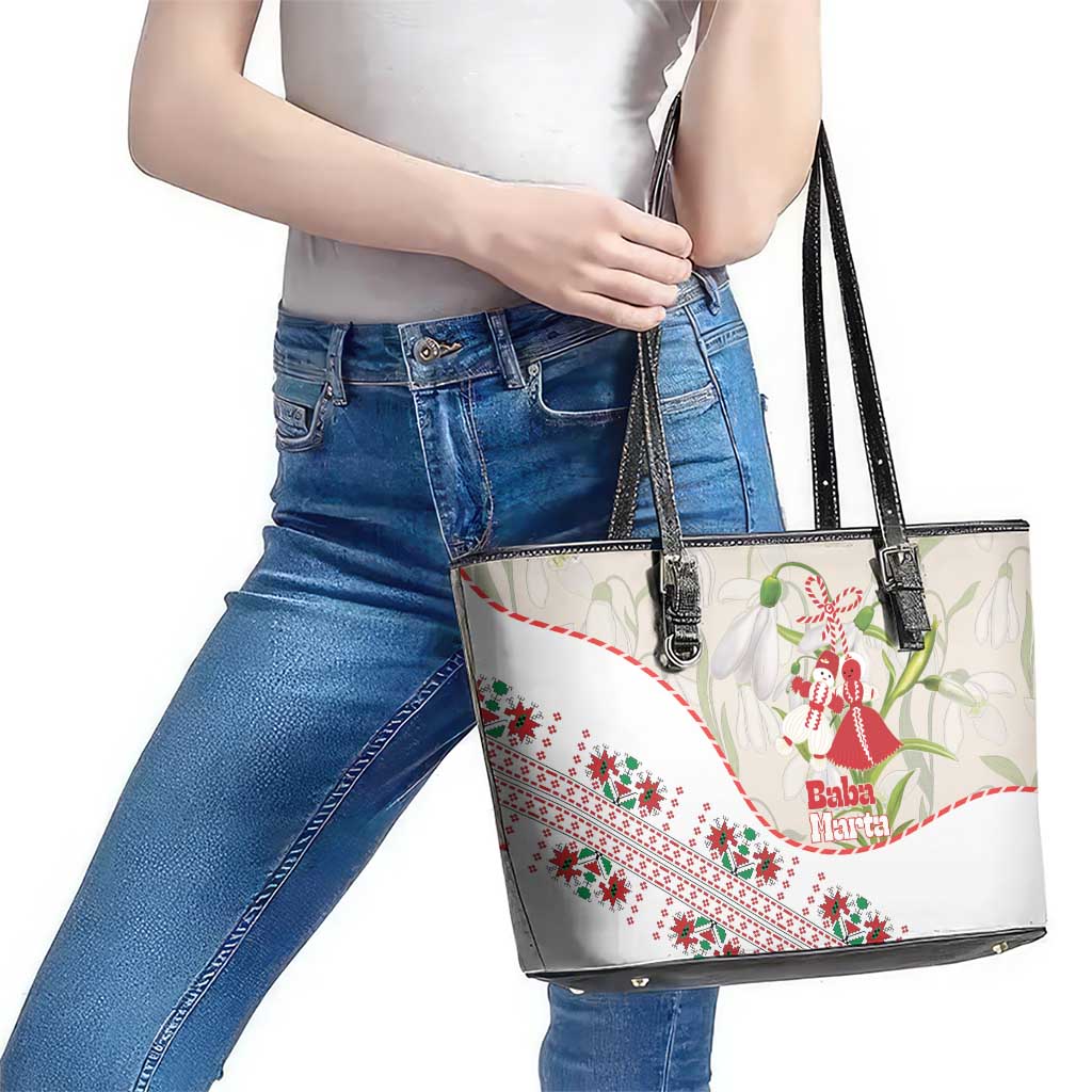 Baba Marta Bulgaria Leather Tote Bag Martenitsa Snowdrop Shevitsa Folk Pattern