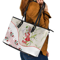 Baba Marta Bulgaria Leather Tote Bag Martenitsa Snowdrop Shevitsa Folk Pattern