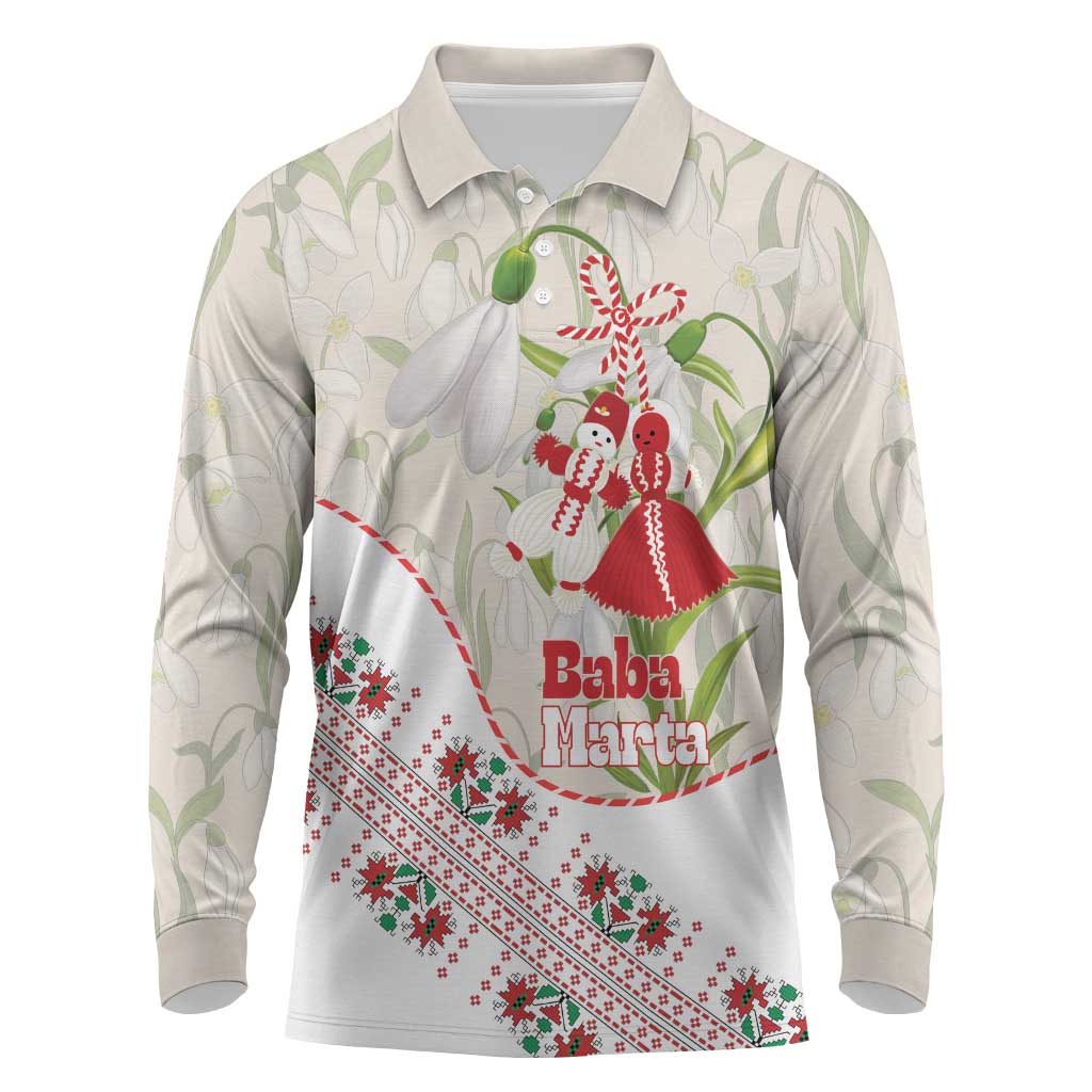 Baba Marta Bulgaria Long Sleeve Polo Shirt Martenitsa Snowdrop Shevitsa Folk Pattern