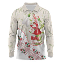 Baba Marta Bulgaria Long Sleeve Polo Shirt Martenitsa Snowdrop Shevitsa Folk Pattern