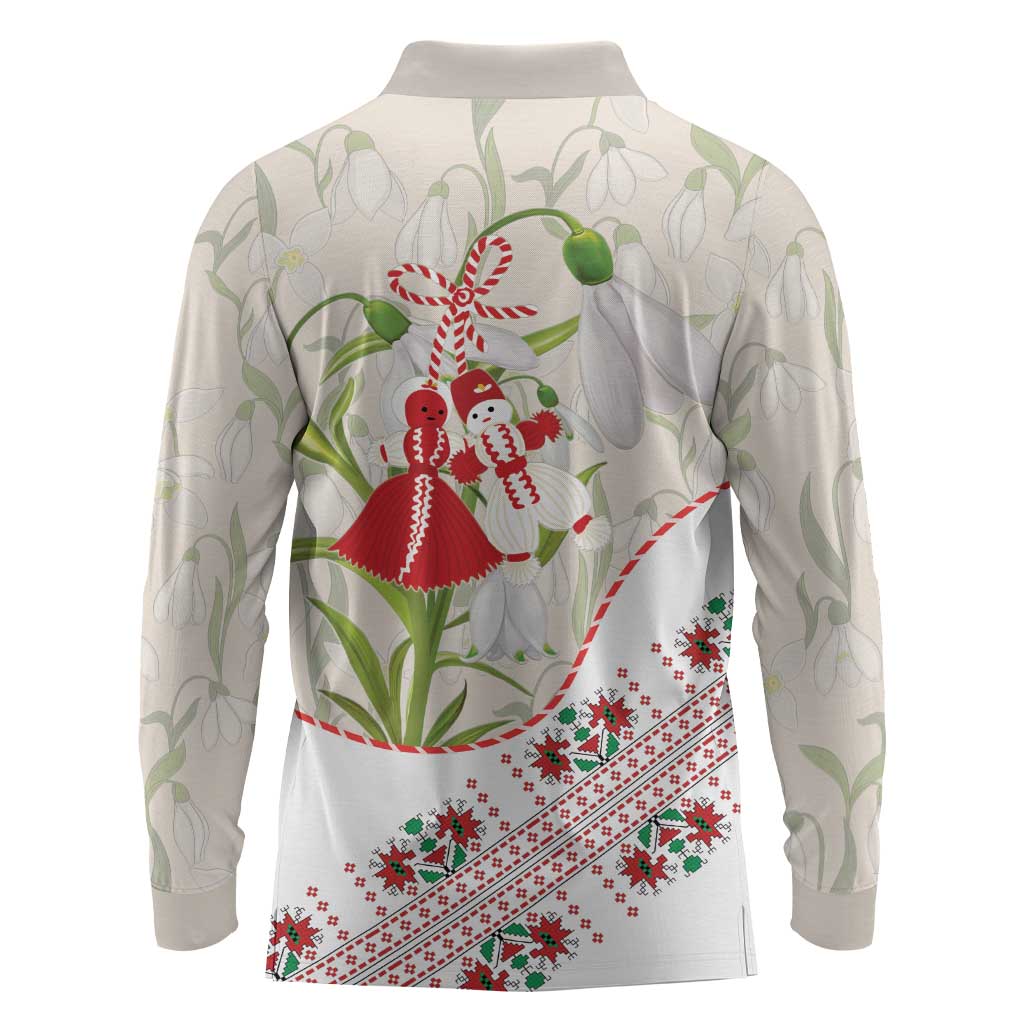 Baba Marta Bulgaria Long Sleeve Polo Shirt Martenitsa Snowdrop Shevitsa Folk Pattern