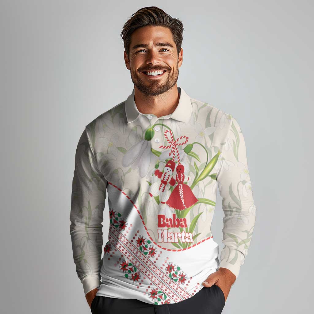 Baba Marta Bulgaria Long Sleeve Polo Shirt Martenitsa Snowdrop Shevitsa Folk Pattern