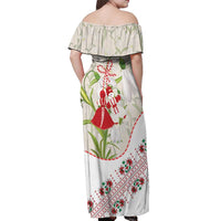 Baba Marta Bulgaria Off Shoulder Maxi Dress Martenitsa Snowdrop Shevitsa Folk Pattern