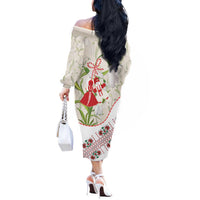 Baba Marta Bulgaria Off The Shoulder Long Sleeve Dress Martenitsa Snowdrop Shevitsa Folk Pattern