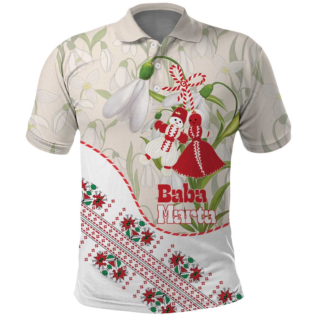 Baba Marta Bulgaria Polo Shirt Martenitsa Snowdrop Shevitsa Folk Pattern