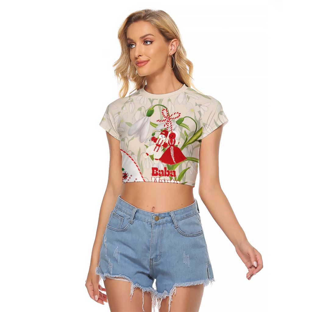Baba Marta Bulgaria Raglan Cropped T Shirt Martenitsa Snowdrop Shevitsa Folk Pattern