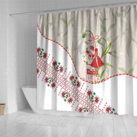 Baba Marta Bulgaria Shower Curtain Martenitsa Snowdrop Shevitsa Folk Pattern