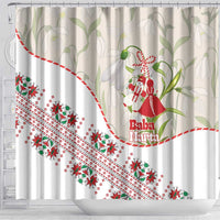 Baba Marta Bulgaria Shower Curtain Martenitsa Snowdrop Shevitsa Folk Pattern