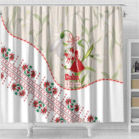 Baba Marta Bulgaria Shower Curtain Martenitsa Snowdrop Shevitsa Folk Pattern