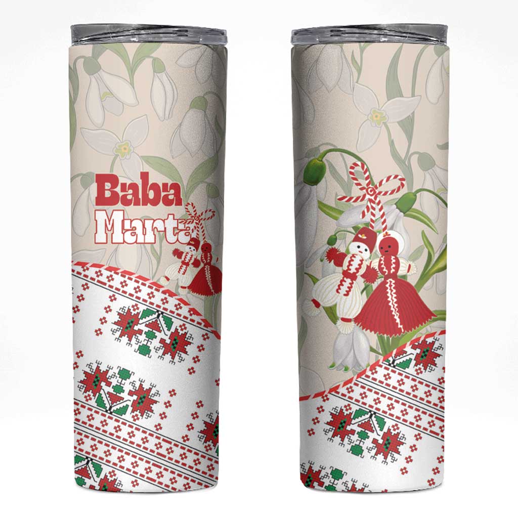 Baba Marta Bulgaria Skinny Tumbler Martenitsa Snowdrop Shevitsa Folk Pattern