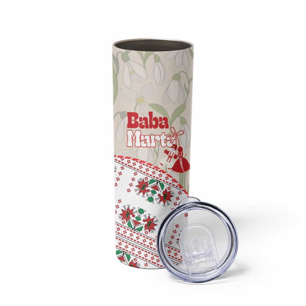 Baba Marta Bulgaria Skinny Tumbler Martenitsa Snowdrop Shevitsa Folk Pattern
