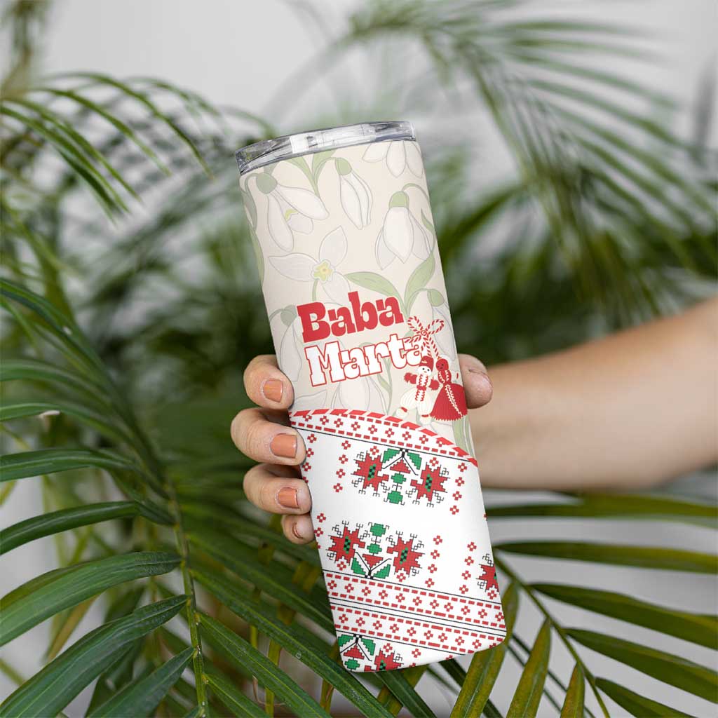 Baba Marta Bulgaria Skinny Tumbler Martenitsa Snowdrop Shevitsa Folk Pattern