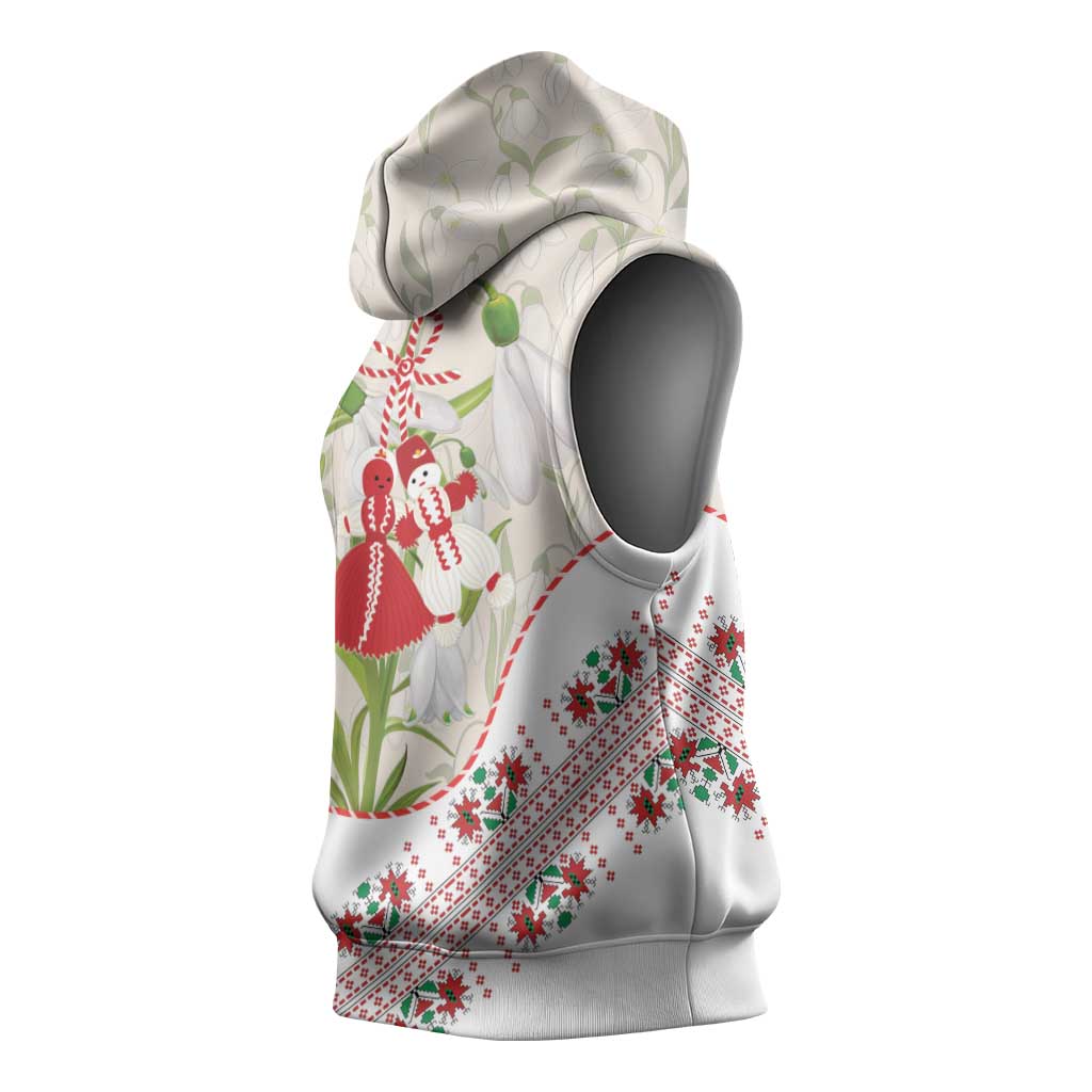 Baba Marta Bulgaria Sleeveless Hoodie Martenitsa Snowdrop Shevitsa Folk Pattern