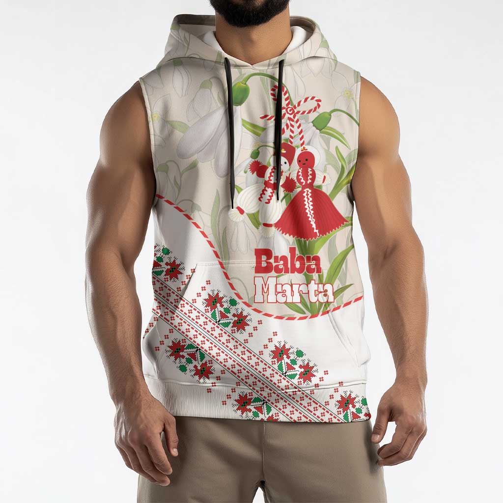 Baba Marta Bulgaria Sleeveless Hoodie Martenitsa Snowdrop Shevitsa Folk Pattern