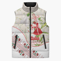 Baba Marta Bulgaria Sleeveless Puffer Jacket Martenitsa Snowdrop Shevitsa Folk Pattern