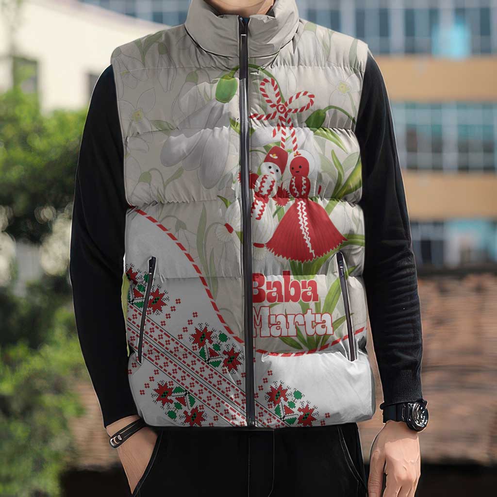 Baba Marta Bulgaria Sleeveless Puffer Jacket Martenitsa Snowdrop Shevitsa Folk Pattern