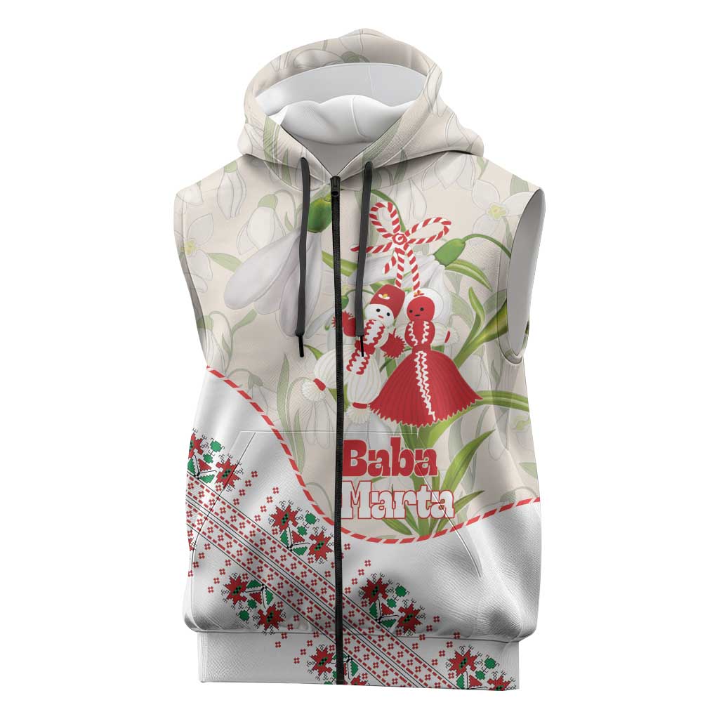 Baba Marta Bulgaria Sleeveless Zip Hoodie Martenitsa Snowdrop Shevitsa Folk Pattern