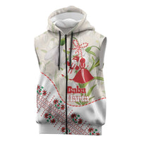 Baba Marta Bulgaria Sleeveless Zip Hoodie Martenitsa Snowdrop Shevitsa Folk Pattern