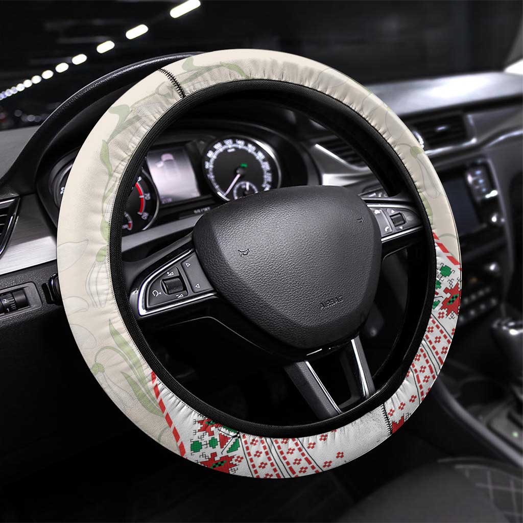 Baba Marta Bulgaria Steering Wheel Cover Martenitsa Snowdrop Shevitsa Folk Pattern