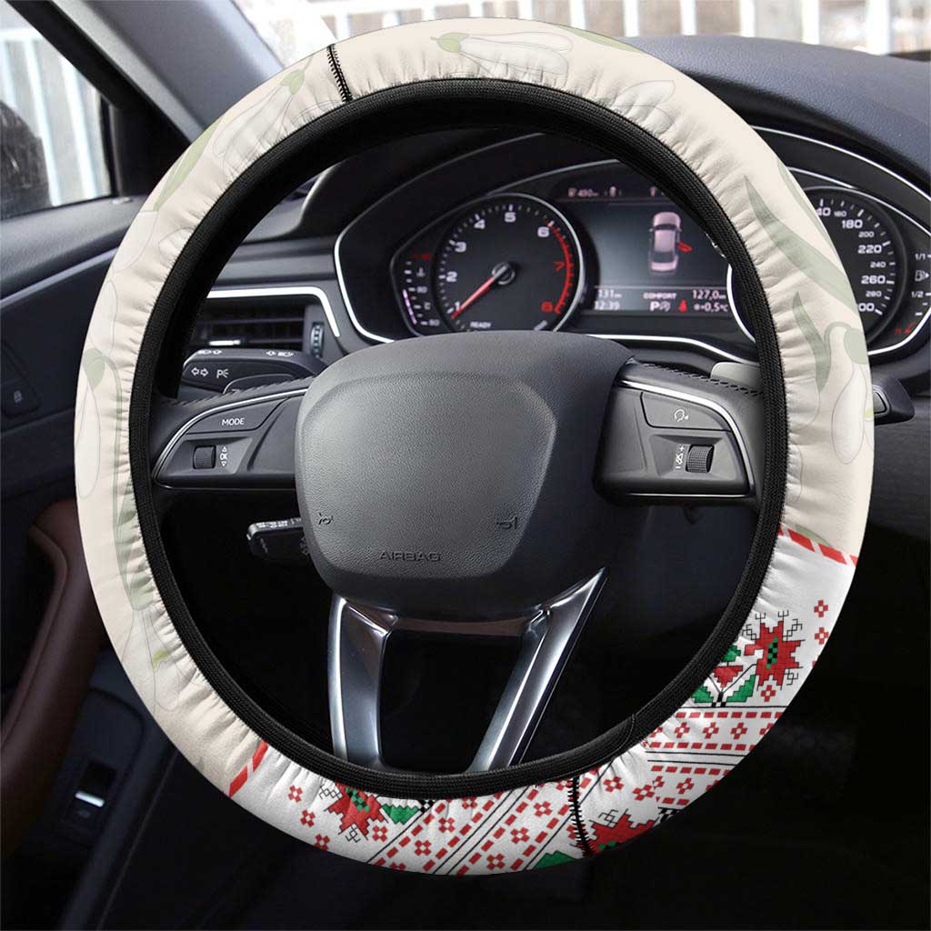 Baba Marta Bulgaria Steering Wheel Cover Martenitsa Snowdrop Shevitsa Folk Pattern