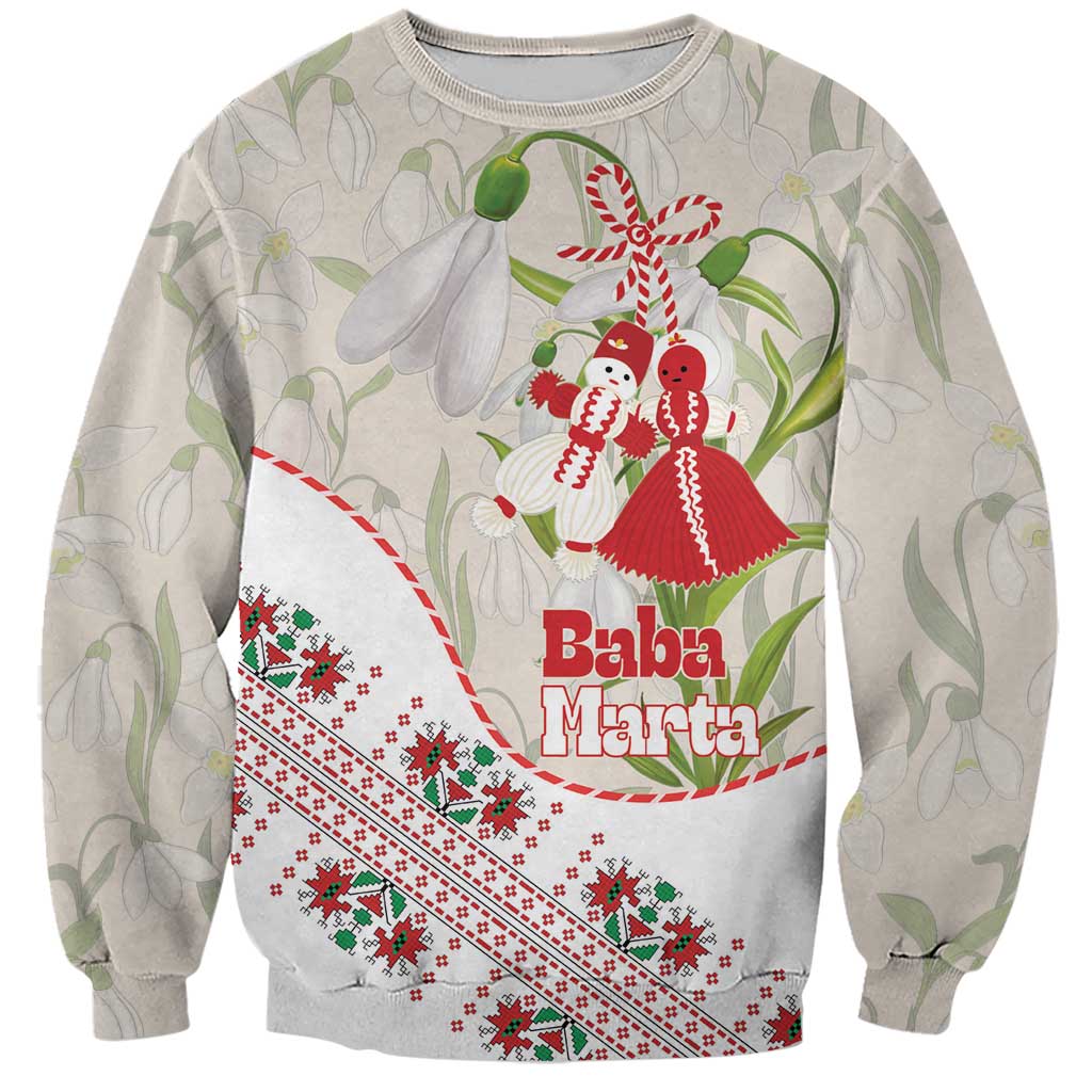 Baba Marta Bulgaria Sweatshirt Martenitsa Snowdrop Shevitsa Folk Pattern