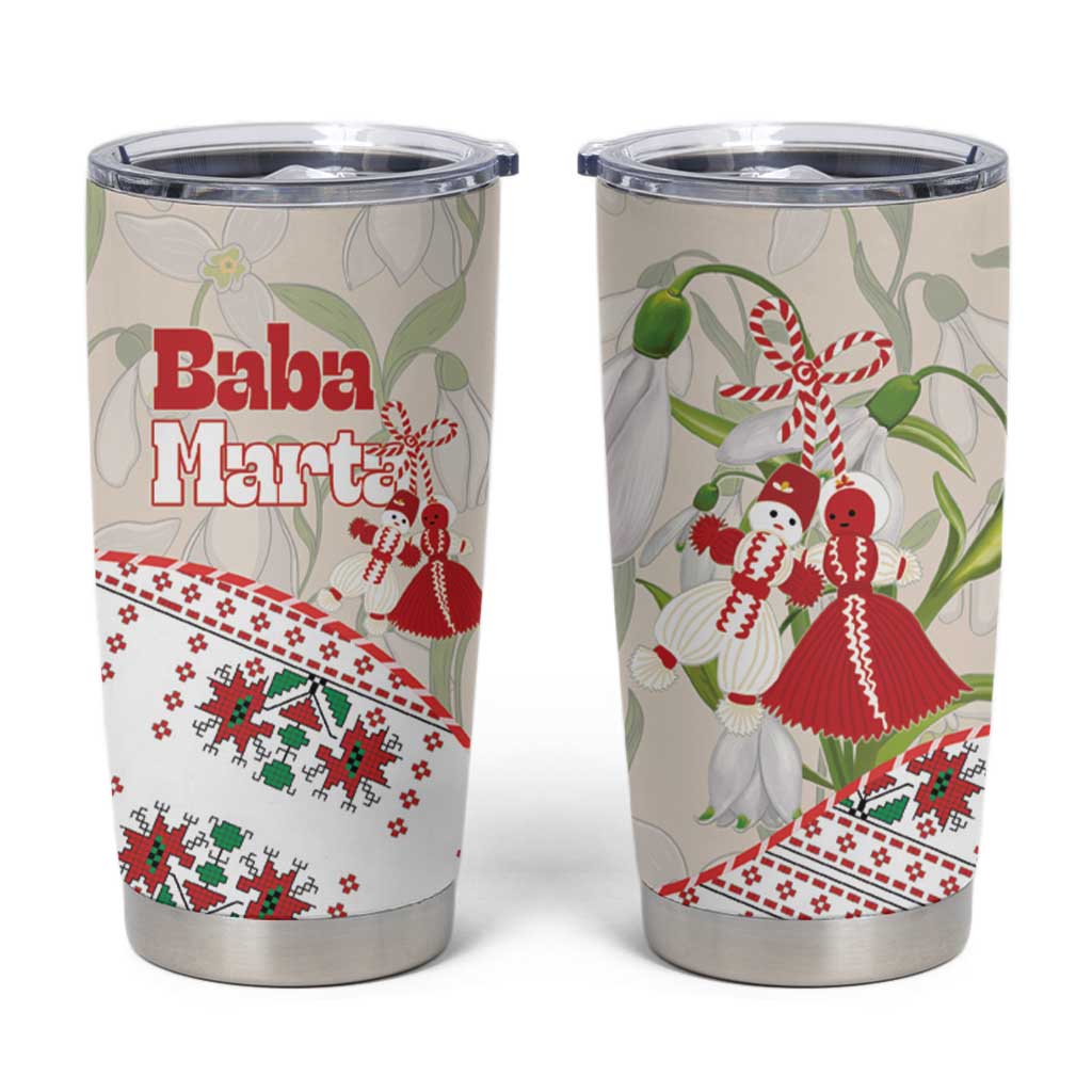 Baba Marta Bulgaria Tumbler Cup Martenitsa Snowdrop Shevitsa Folk Pattern