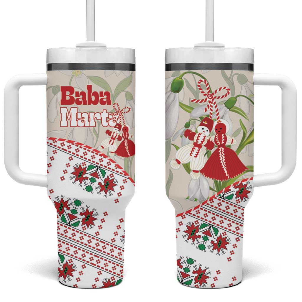 Baba Marta Bulgaria Tumbler With Handle Martenitsa Snowdrop Shevitsa Folk Pattern