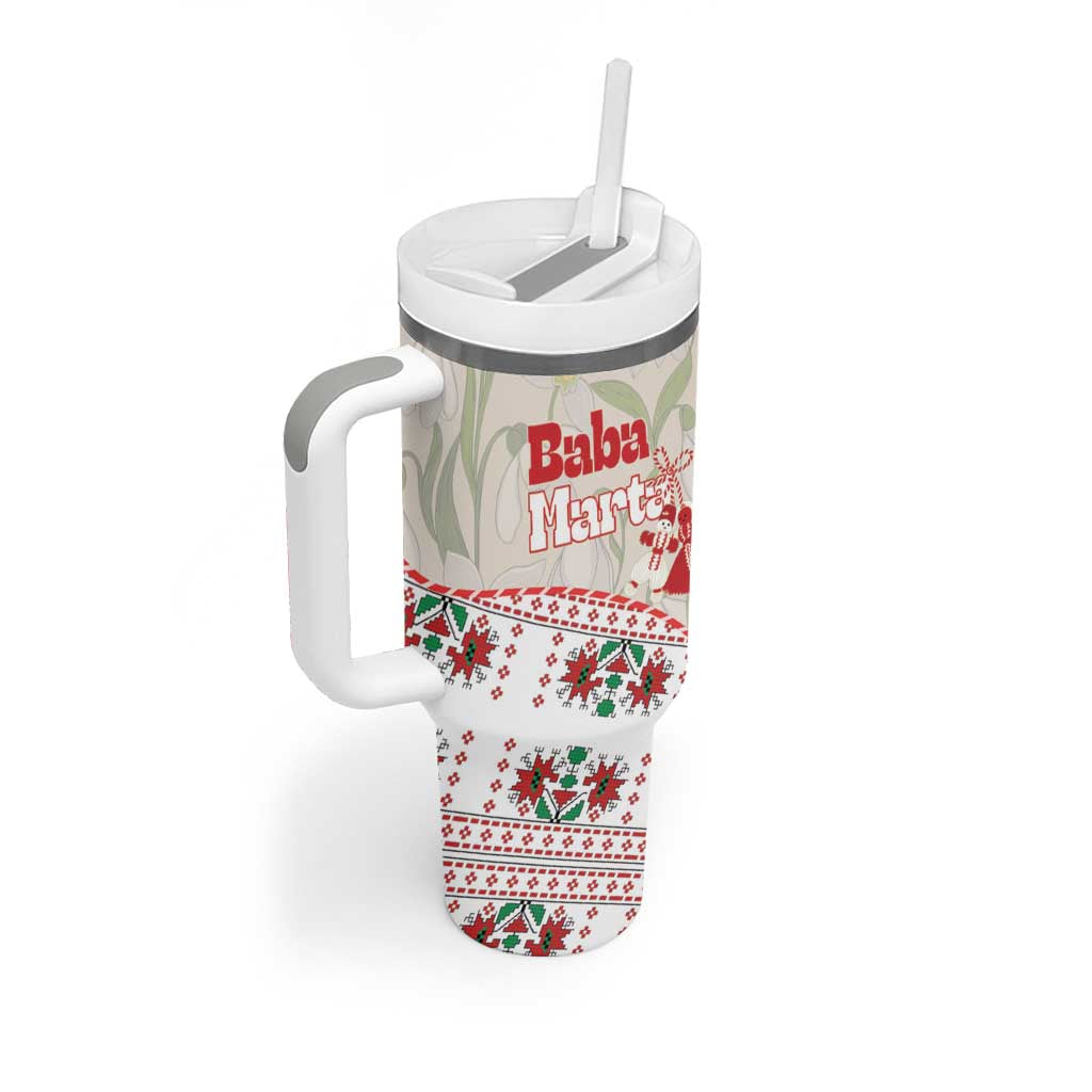 Baba Marta Bulgaria Tumbler With Handle Martenitsa Snowdrop Shevitsa Folk Pattern