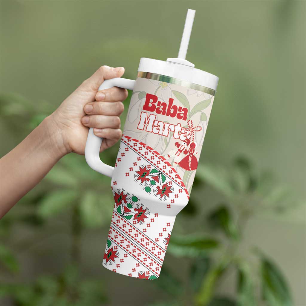 Baba Marta Bulgaria Tumbler With Handle Martenitsa Snowdrop Shevitsa Folk Pattern